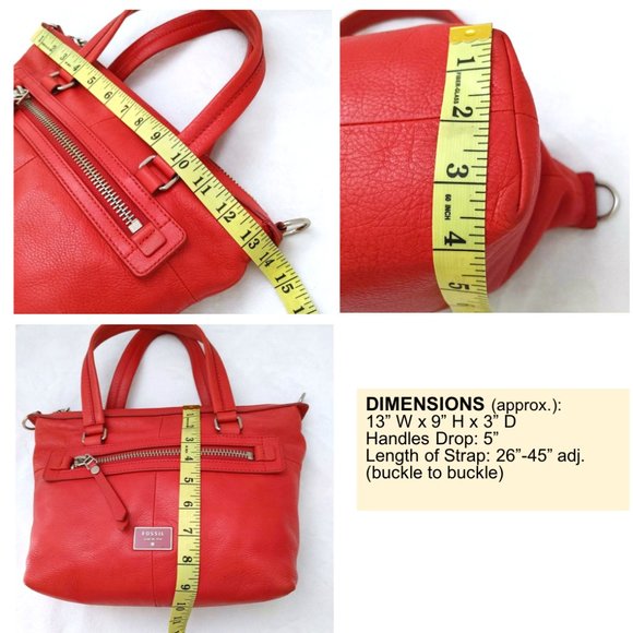FOSSIL Issue No. 1954 Orange Red Cow Hide Leather Crossbody Satchel Shoulder Bag - Picture 11 of 13
